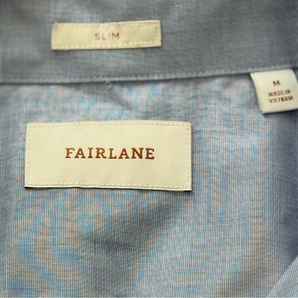 Fairlane Wrinkle Free Easy Care Oxford Dress Shirt Blue Cotton Med Slim Fit NWT - Picture 7 of 12
